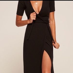 Reformation Britton Wrap Ribbed Long Dress Black  Sz Small